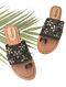 Black Hand-Embroidered Flats with Lilac-Beige Rhinestones