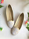 Cream-White Handcrafted Embroidered Ballerinas with Pearl Beads