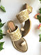 Cream-Gold Handcrafted Zari Embroidered Kolhapuri Block Heels with Pearl Beads