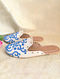 White Blue Embroidered Leather Mules