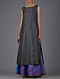 Black Boat Neck Mulberry Silk Kurta with Tissue Piping-S