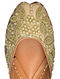 Beige Zardozi Embroidered Silk and Leather Juttis with Pearl Embellishments