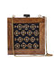 Brown-Black Embroidered Wooden Clutch