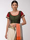 Green-Orange Embroidered Cotton Blouse with Mirror-work