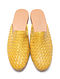 Yellow Handwoven Genuine Leather Mules