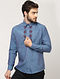 Blue Full Sleeve Khadi Shirt with Chikankari