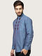 Blue Full Sleeve Khadi Shirt with Chikankari