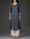 Grey Hand Embroidered and Pleated Cotton Dobby Kurta-M