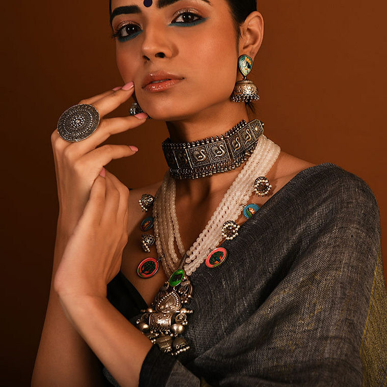 Buy Edgy Enigma Indian Tale Dramatic jewelry in silver-tone for a ...