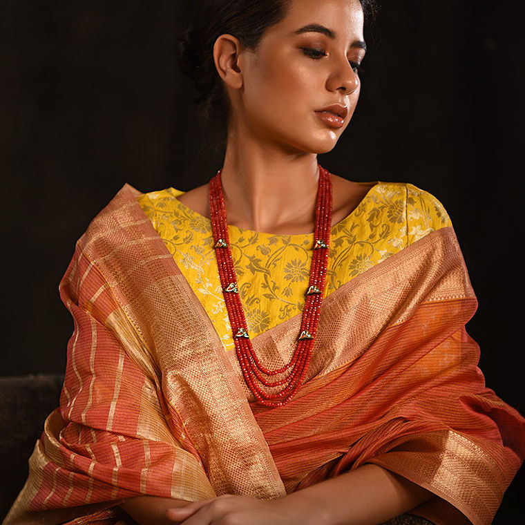 Buy A Monsoon Romance Kaisori Bagru-printed silk cotton stoles and zari ...