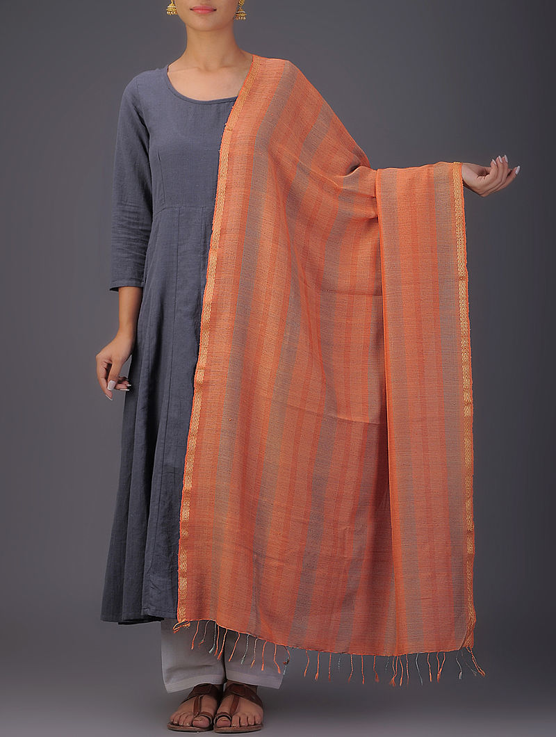 Orange-Grey Silk Wool Shawl